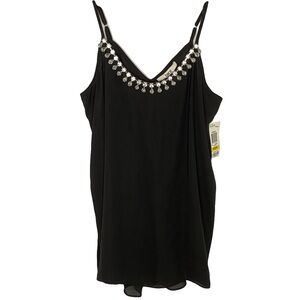 Bar III Women’s Black Bejeweled Rhinestones Studded Black Sleeveless Top Medium